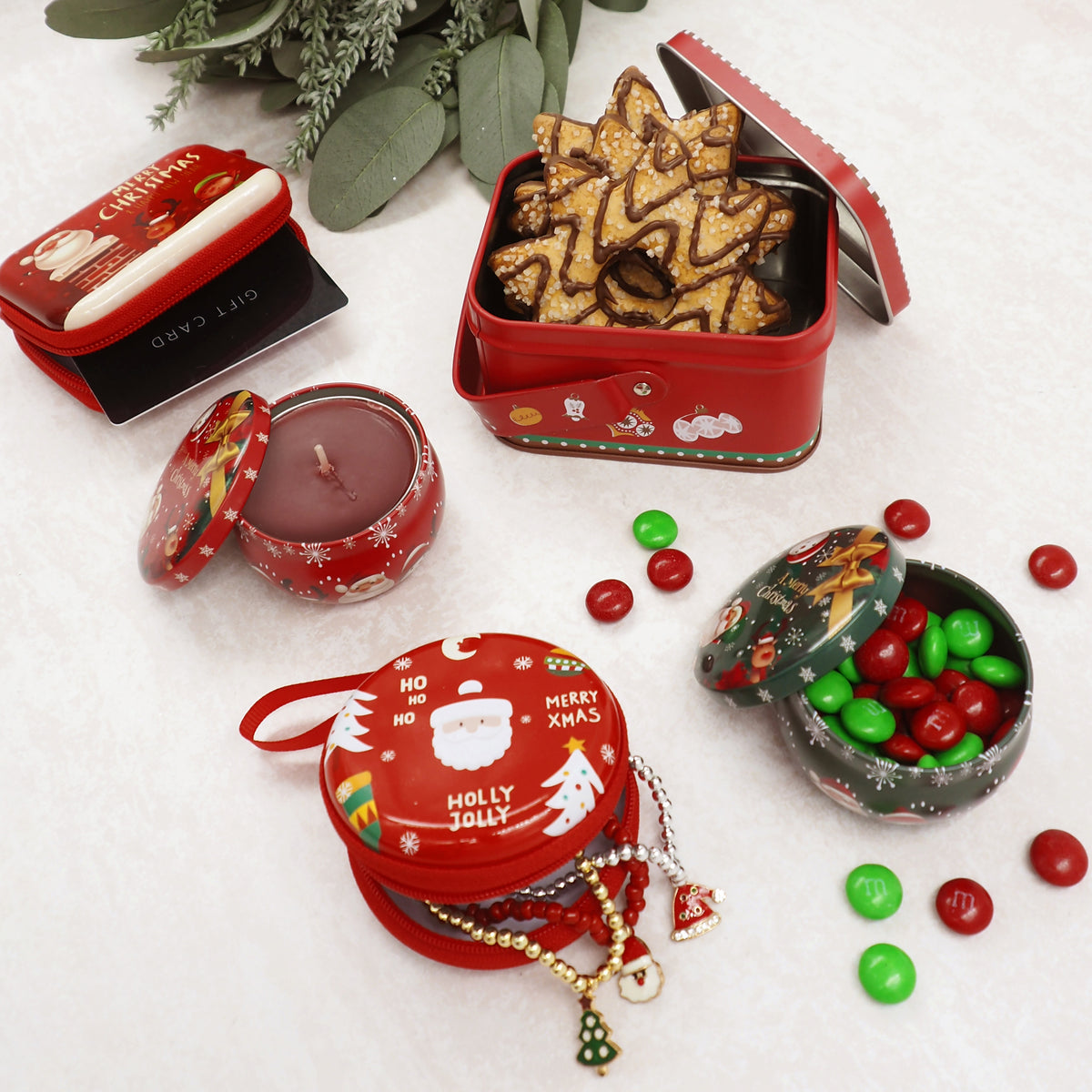 Lavender XMAS Metal Mini Gift Tins, Assorted Designs, 5.5cm, 2pk Xmas