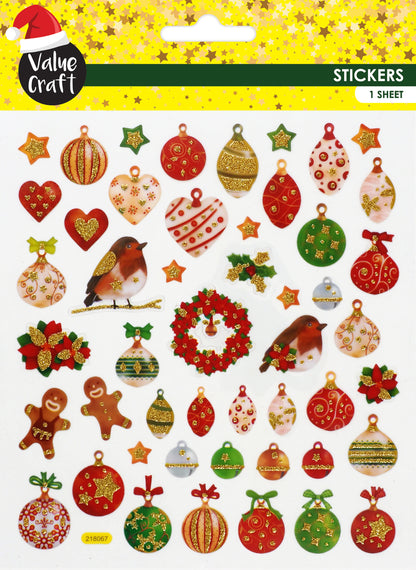 Seashell XMAS Glitter Stickers, Bauble Mix Xmas