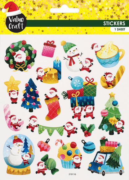 White Smoke XMAS Glitter Stickers, Happy Santa Xmas