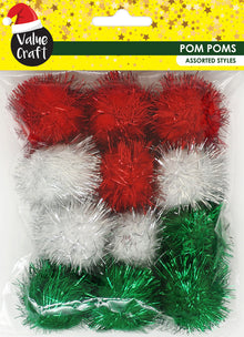 Lavender XMAS Tinsel Pom Poms 40mm, Traditional Colours, 12pcs Xmas