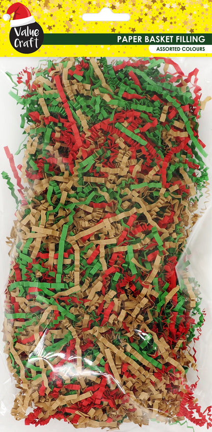Dark Olive Green XMAS Paper Basket Filling, Assorted Xmas Colours, 36g Xmas