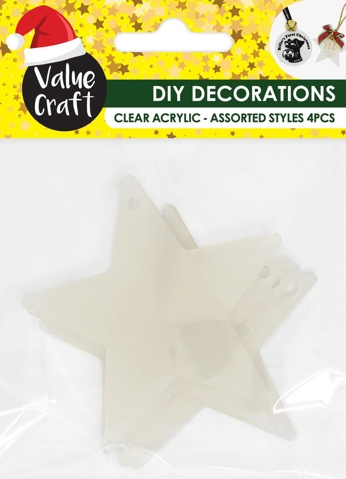 Lavender XMAS DIY Acrylic Decorations, Star Shape, 8cm, 4pk Xmas
