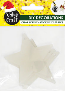 Lavender XMAS DIY Acrylic Decorations, Star Shape, 8cm, 4pk Xmas