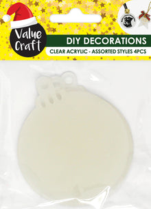 Light Gray XMAS DIY Acrylic Decorations, Bauble Shape, 9cm, 4pk Xmas