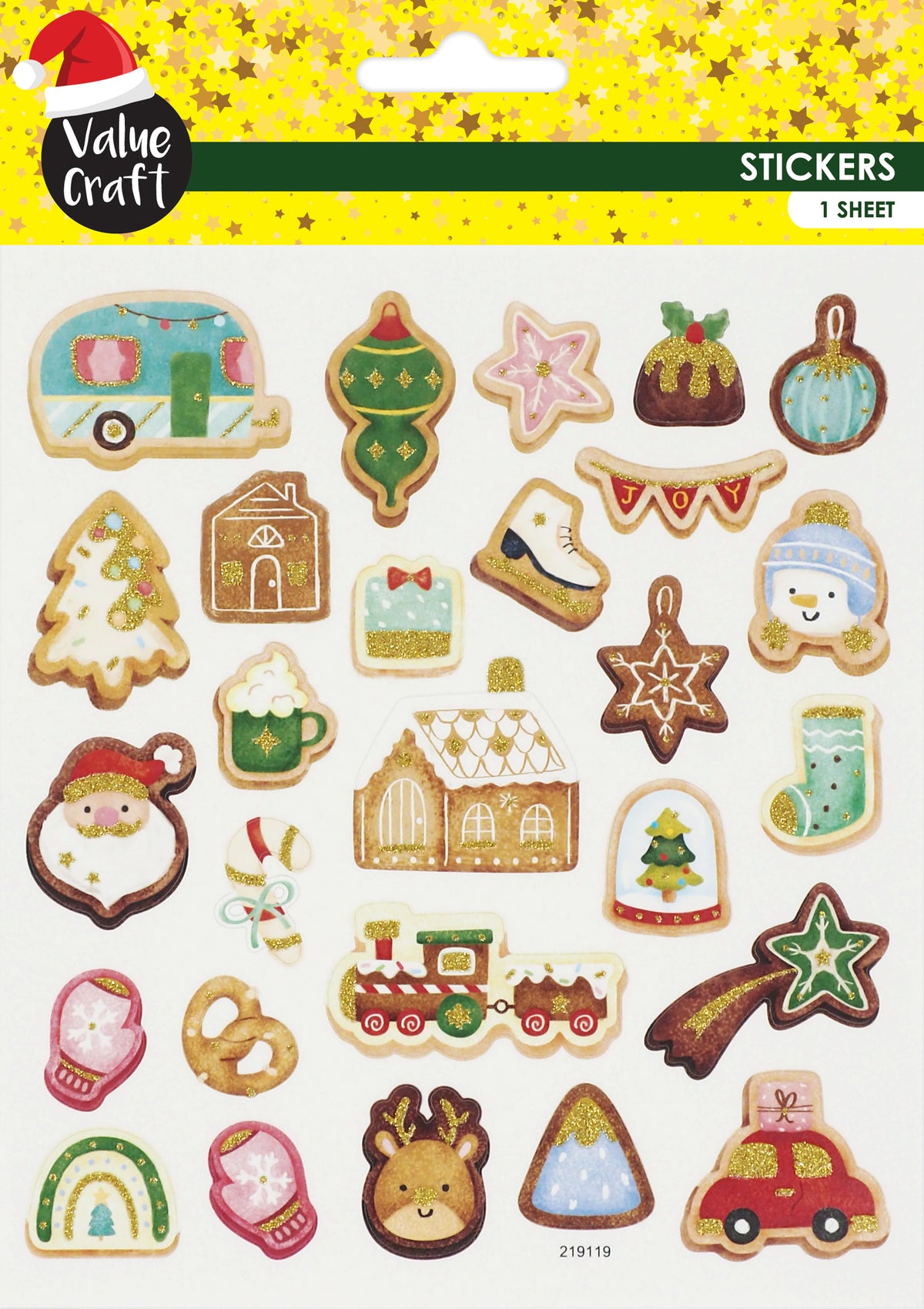 Seashell XMAS Gold Glitter Stickers, Gingerbread Xmas