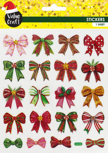 Misty Rose XMAS Glitter Stickers, Bows, 20pack Xmas