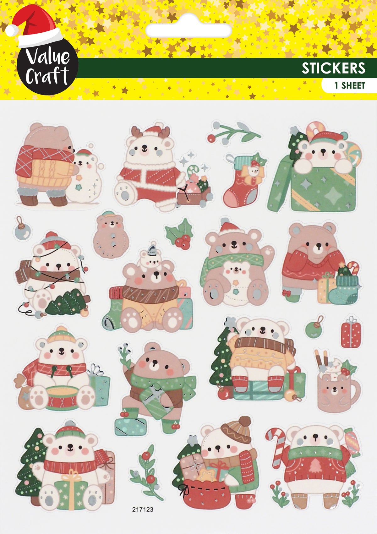 Misty Rose XMAS Glitter Stickers, Bears Xmas