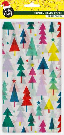 Gray XMAS Tissue Paper, Multi Tree design, 70x50cm, 5pk Xmas