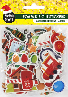 Light Gray XMAS Die Cut Foam Stickers, Assorted Designs, 60pk Xmas