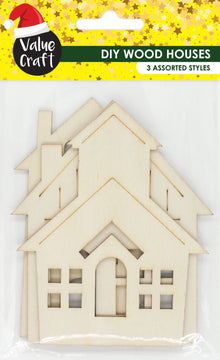 Lavender XMAS DIY Wood Houses, Assorted Sizes, 3pcs Xmas