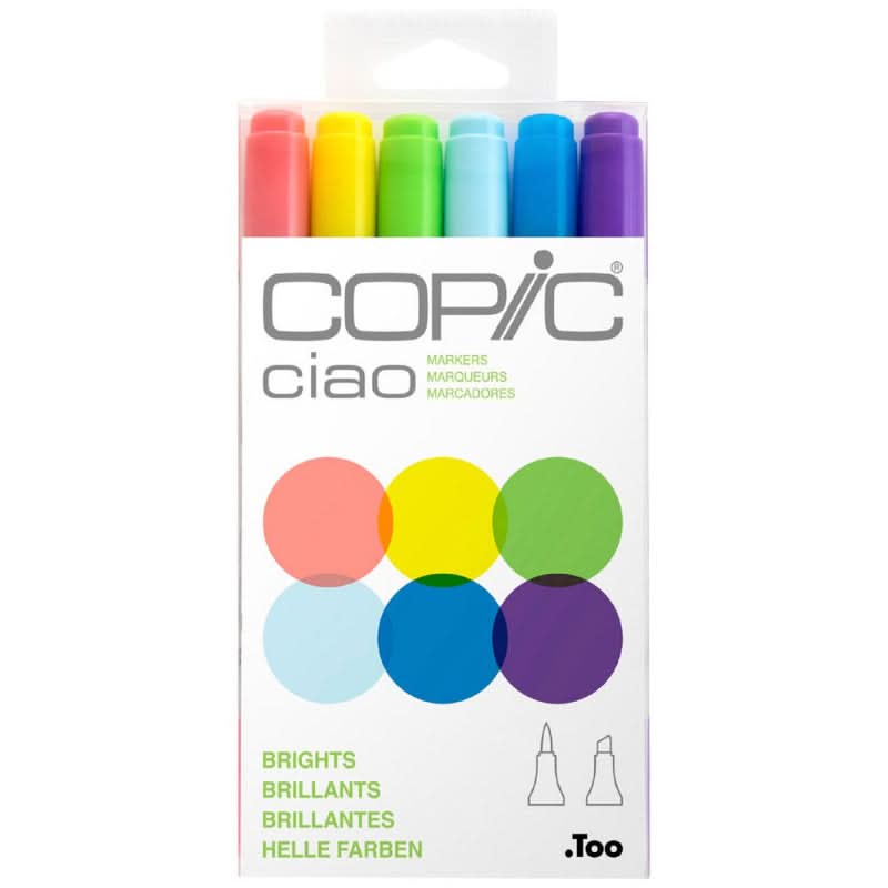 White Smoke Copic Ciao set of 6 Brights and 6 Pastels + Bonus Acrylic Case Pens & Markers