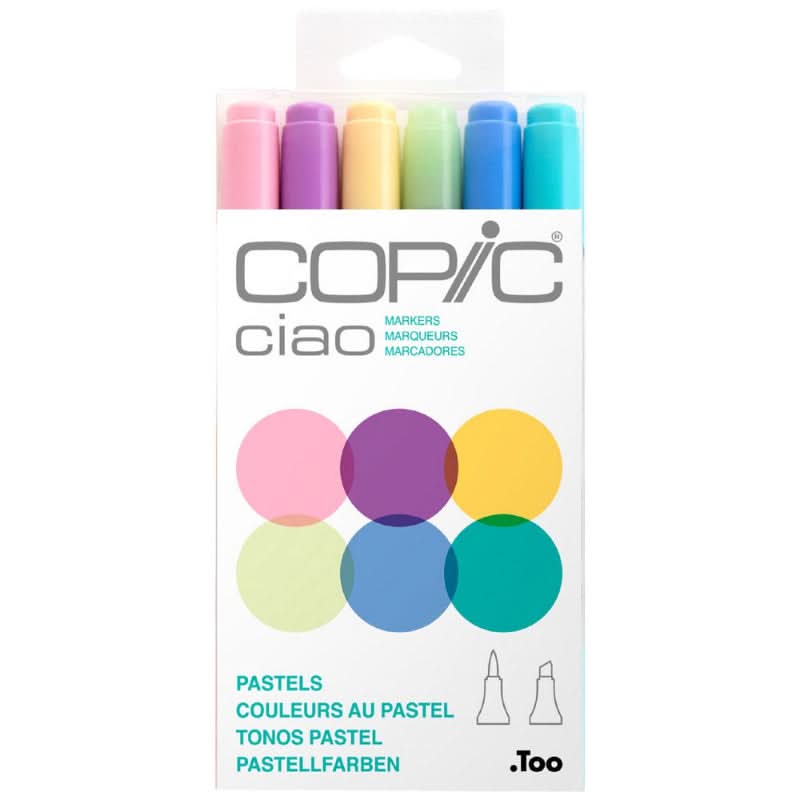 White Smoke Copic Ciao set of 6 Brights and 6 Pastels + Bonus Acrylic Case Pens & Markers
