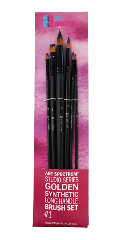 Black AS Studio Series Natural Bristle Brush Set #1 - SET OF 5 Brushes: Round 2 & 8; Bright 2 & 8; Filbert 6 Paint Brushes