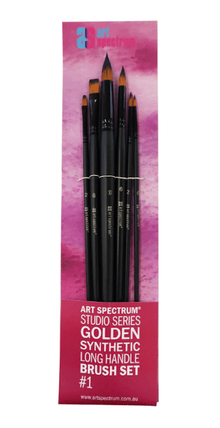 Black AS Studio Series Natural Bristle Brush Set #1 - SET OF 5 Brushes: Round 2 & 8; Bright 2 & 8; Filbert 6 Paint Brushes