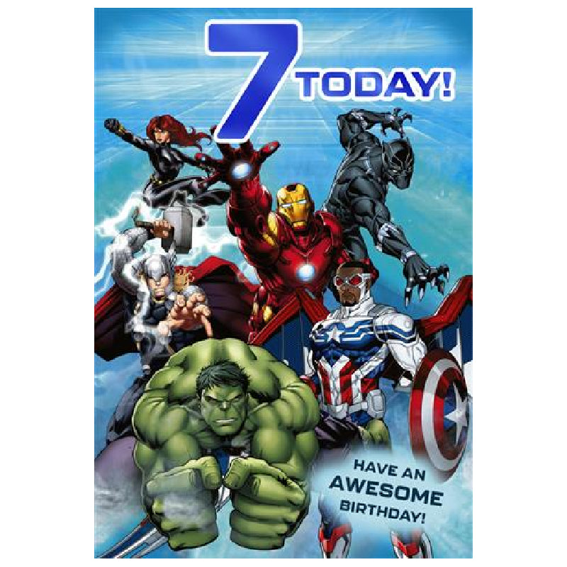 Sky Blue Connections from Hallmark Marvel Avengers 7th Birthday Greeting Card Bags & Invitation