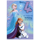Cornflower Blue Frozen Anna, Elsa, Olaf You're 4! Greeting Card Bags & Invitation