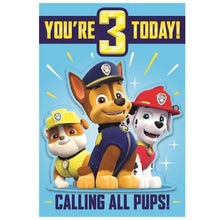 Sky Blue Paw Patrol You're 3 today Greeting Card Bags & Invitation