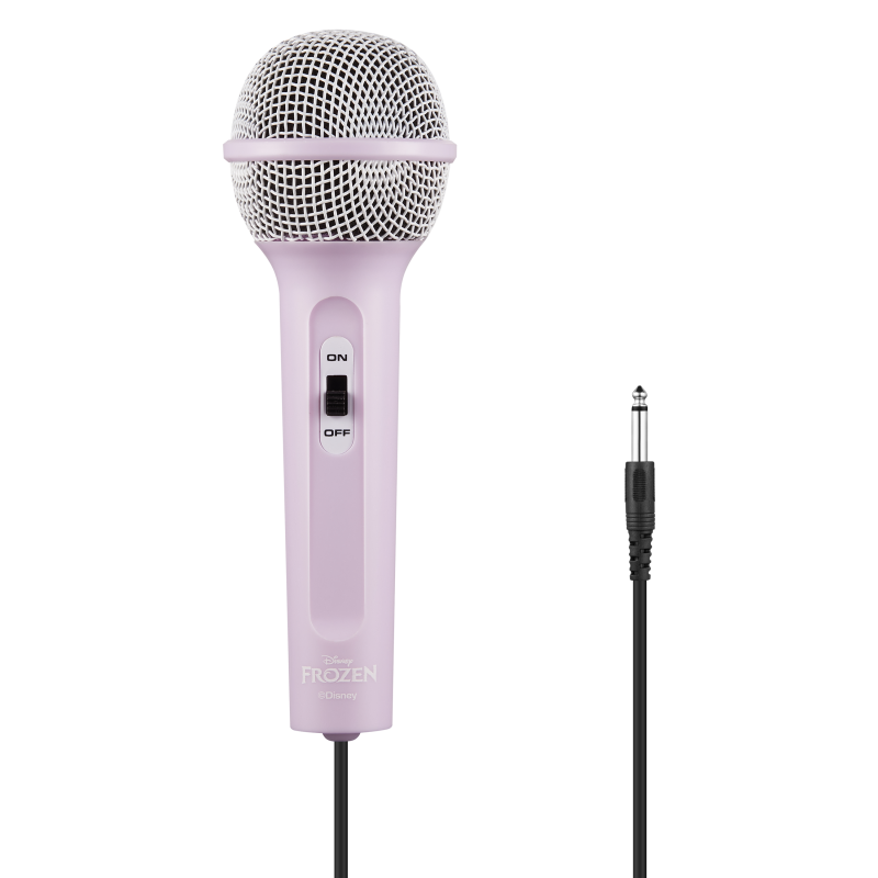 Pink Frozen wireless microphone with on/off switch and metal mesh head