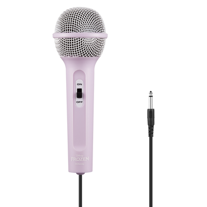 Pink Frozen wireless microphone with on/off switch and metal mesh head