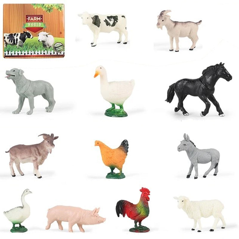 Light Gray Farm Animal Figure Box Set 12pc Animal Toys
