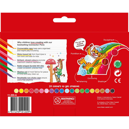 Red Faber Castell Connector Pens, Assorted Colours - 20 Pack Kids Drawing Supplies