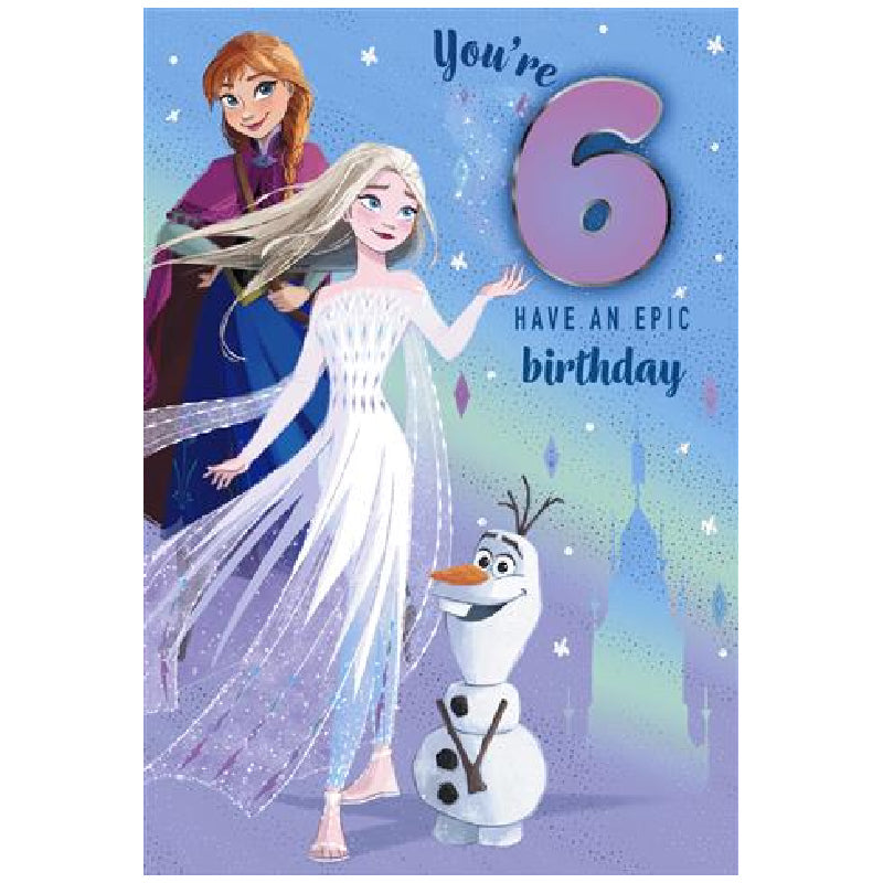 Dark Gray Frozen Anna, Elsa, Olaf You're 6! Greeting Card Bags & Invitation