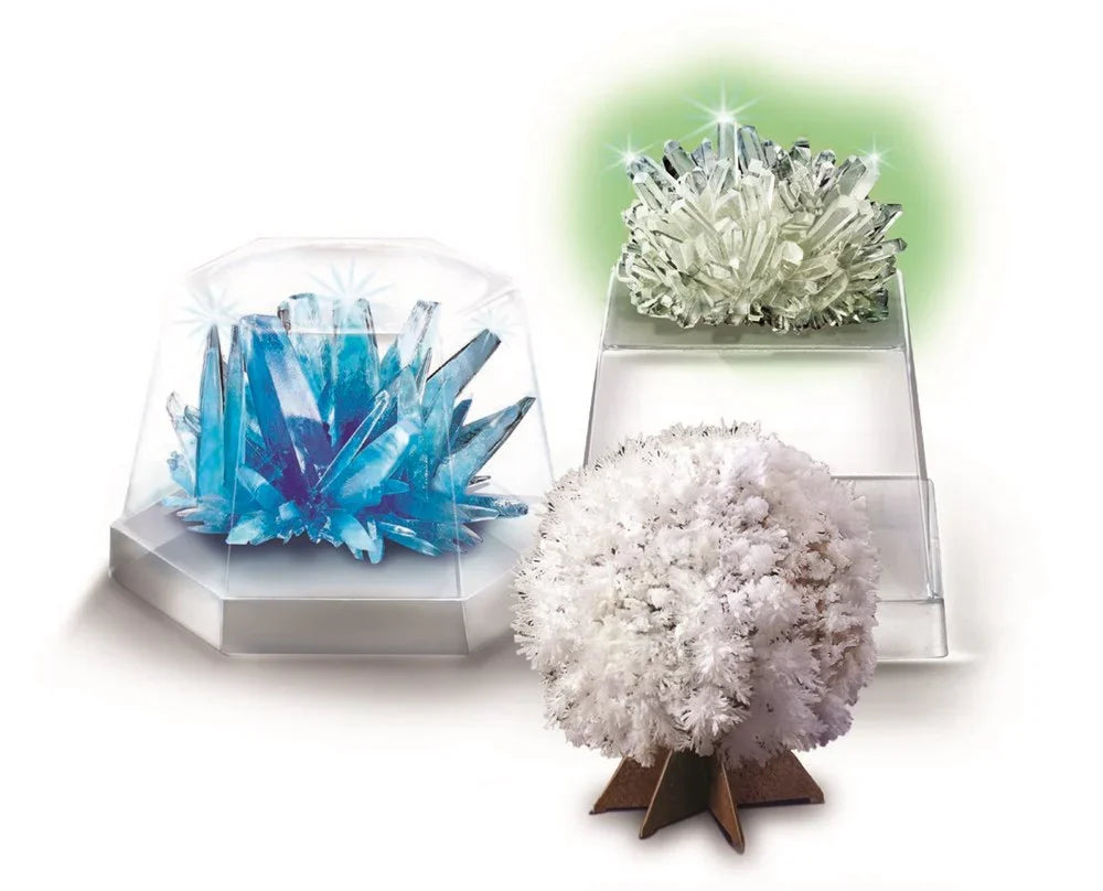 Crystal science kit crystal molds with blue and silver crystal trees