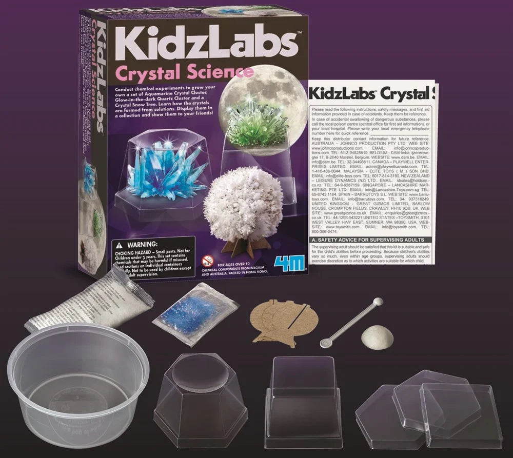 Crystal science kit box and accessories with molds, tray, and beads