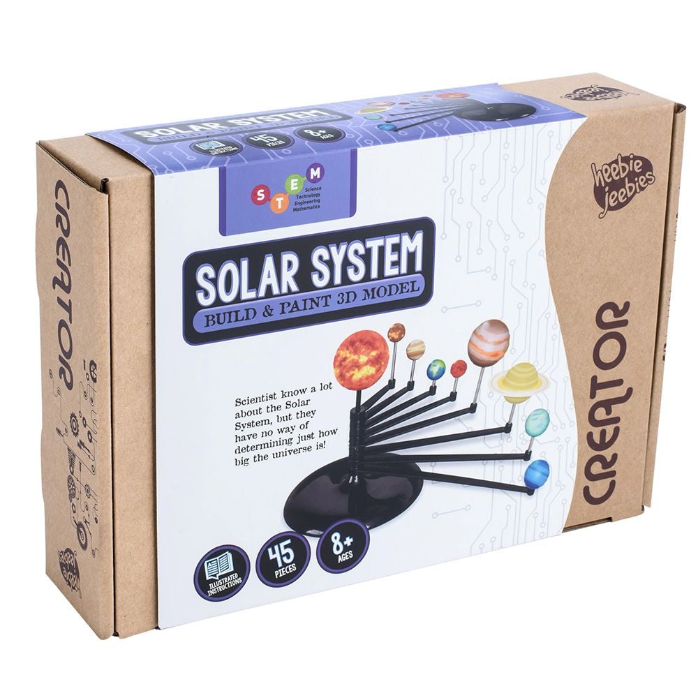 Solar system build and paint 3D model kit retail box with package graphics