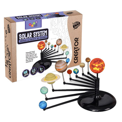 Solar system model kit with black base and colorful planet spheres on rods
