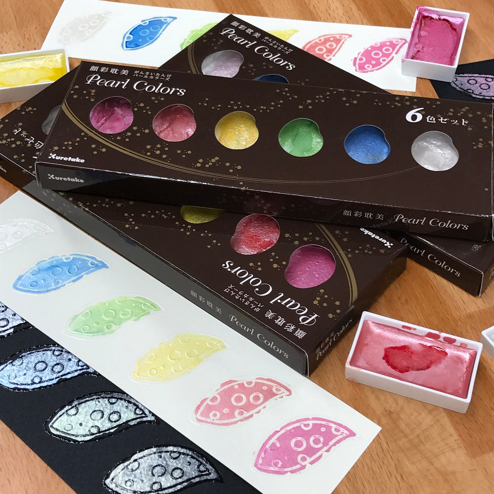 Dark Slate Gray Kuretake Gansai Tambi Pearl Colours Watercolour Set – 6 Colours Watercolour Paint
