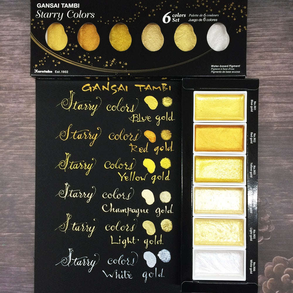 Black Kuretake Gansai Tambi Starry Colours Watercolour Set – 6 Colours Watercolour Paint