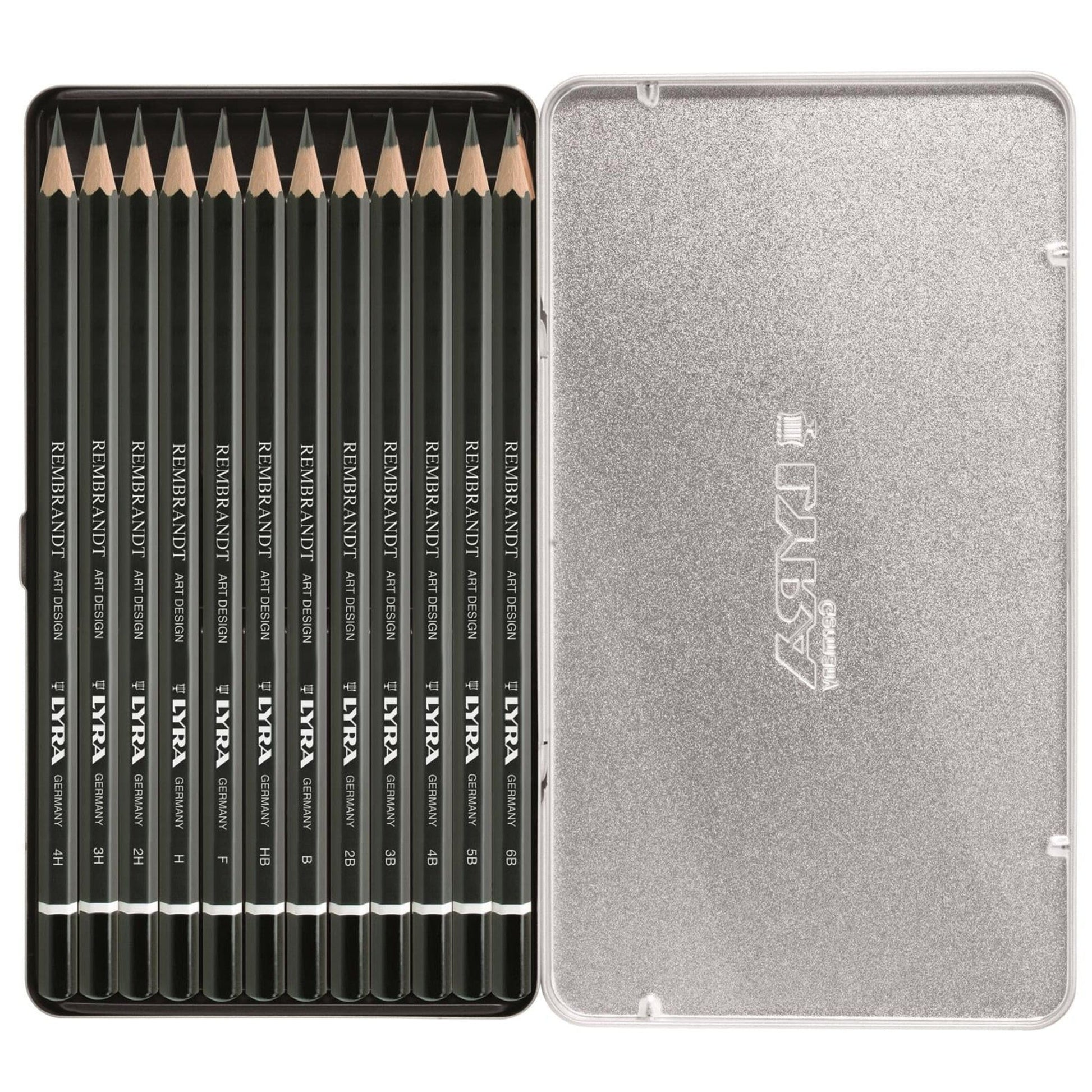 Dark Gray Lyra Rembrandt Art Design Graphite Pencil Metal Box 12 pcs Pencils