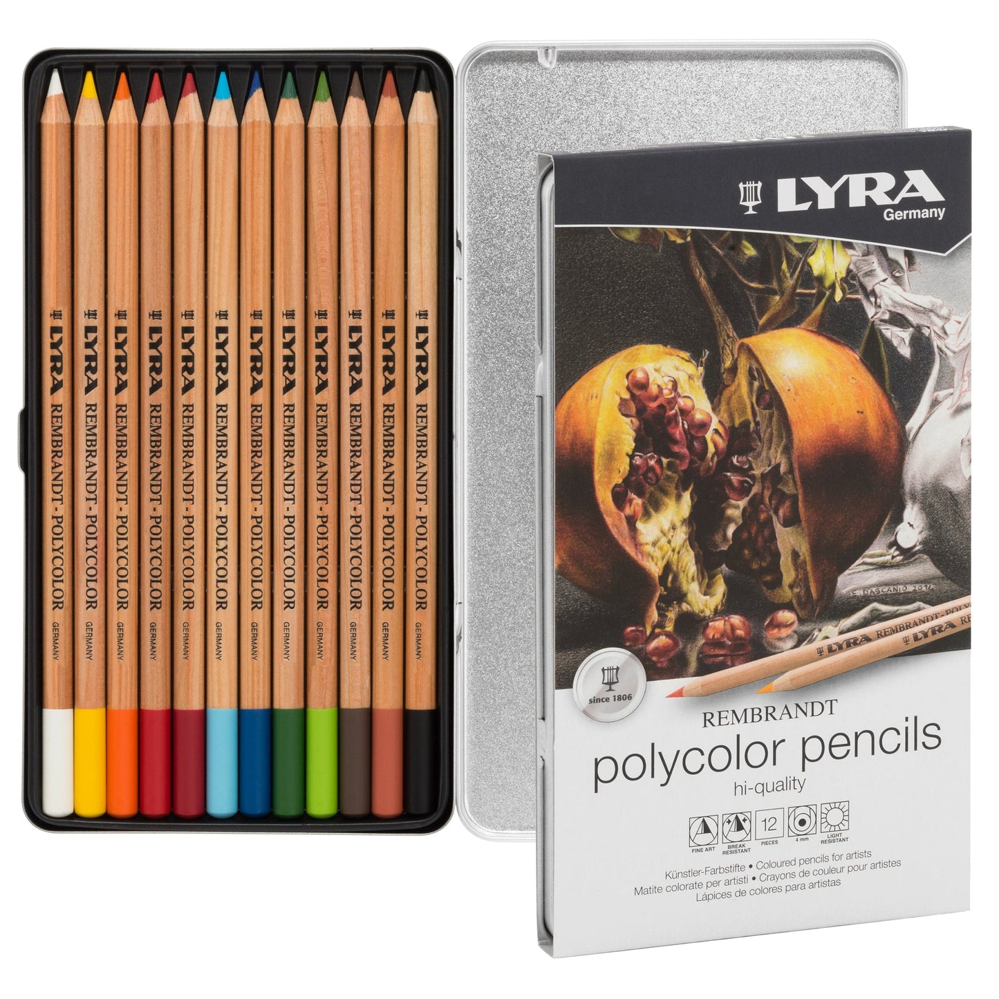 White Smoke Lyra Rembrandt Polycolor  Metal Box 12 pcs Pencils