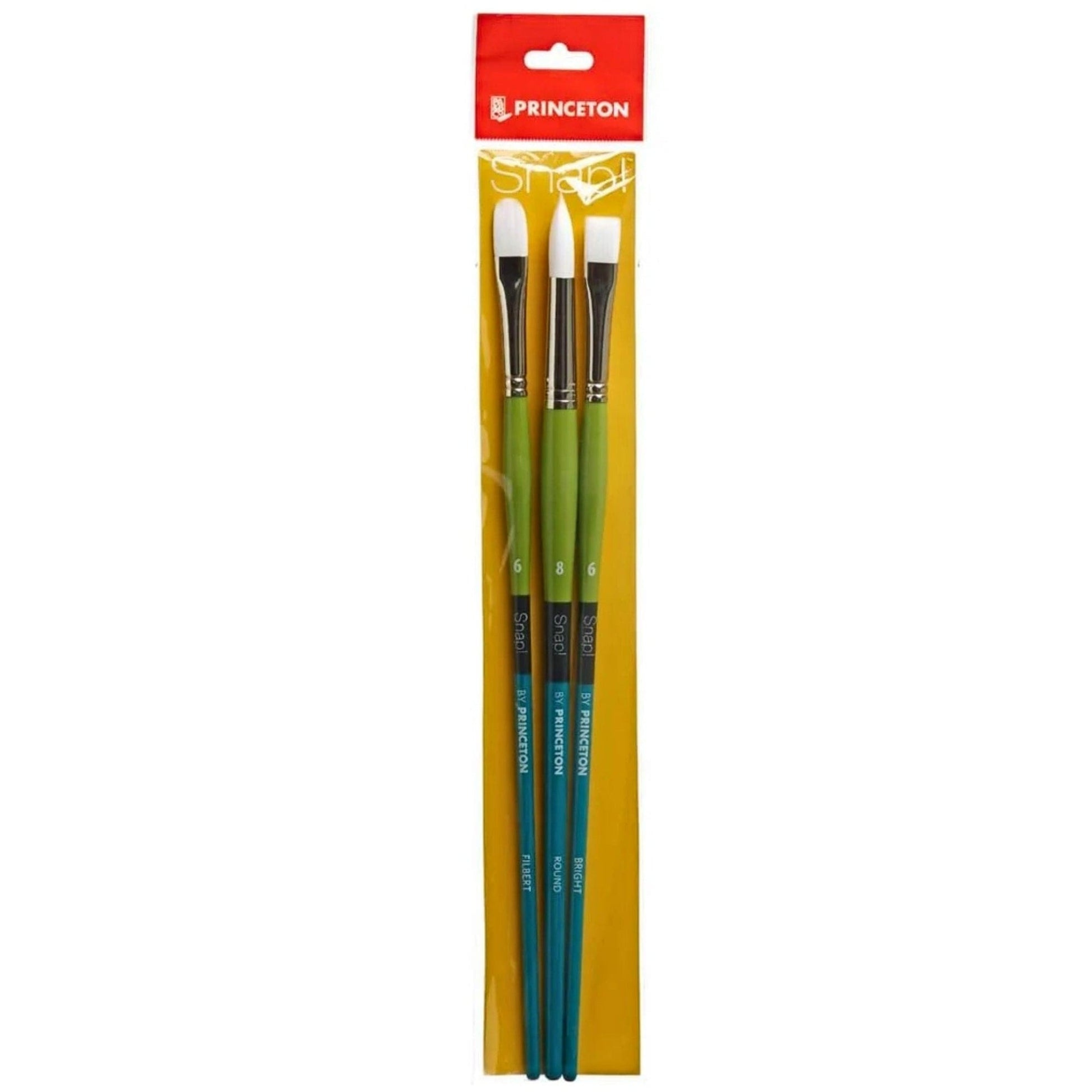 Dark Khaki Princeton  Snap 9800 Synthetic White  Long Handle Brush Set, #5- 3pc Set Paint Brushes