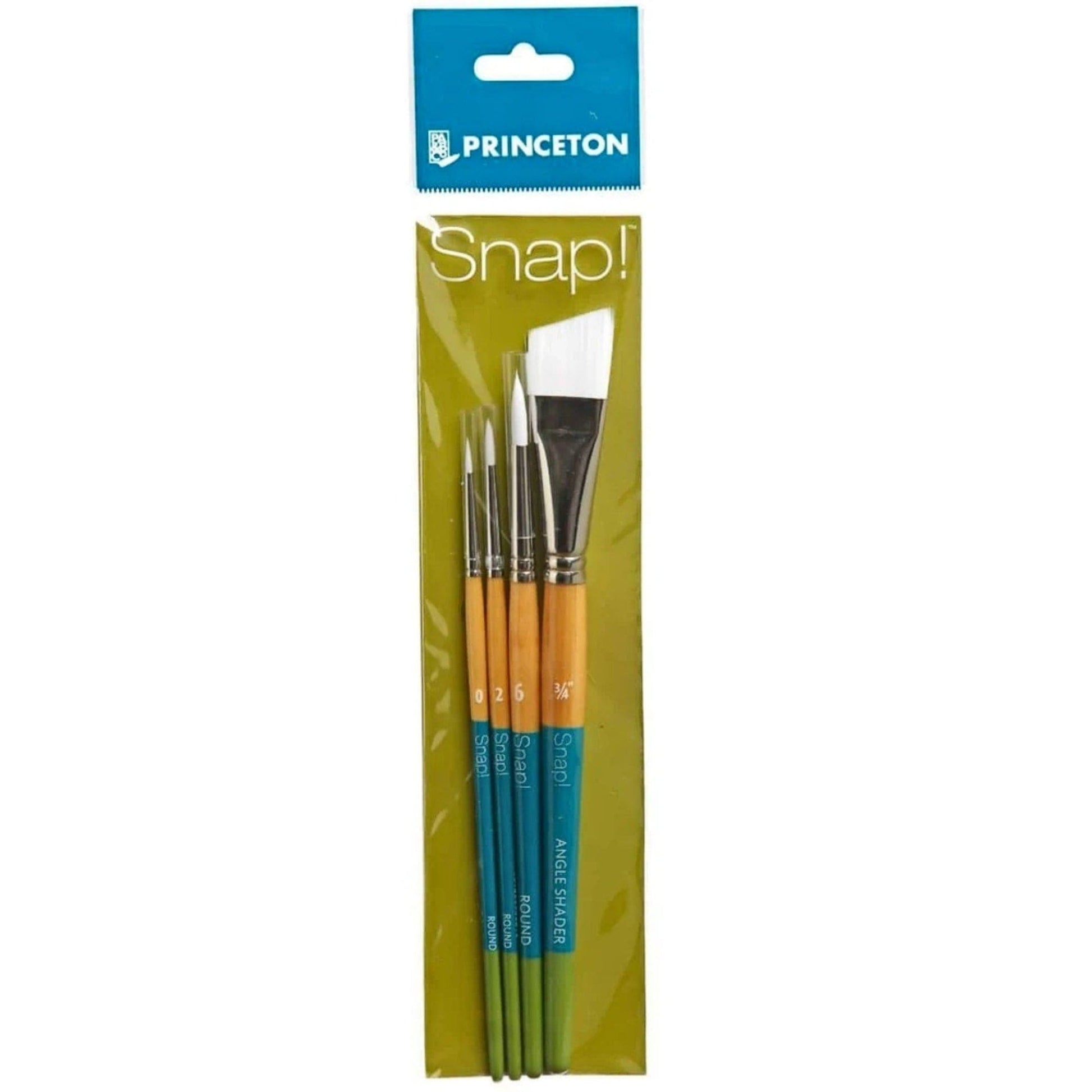 Olive Drab Princeton Snap 9850 Synthetic White Short Handle Brush Set # 3- 4pc Set Paint Brushes