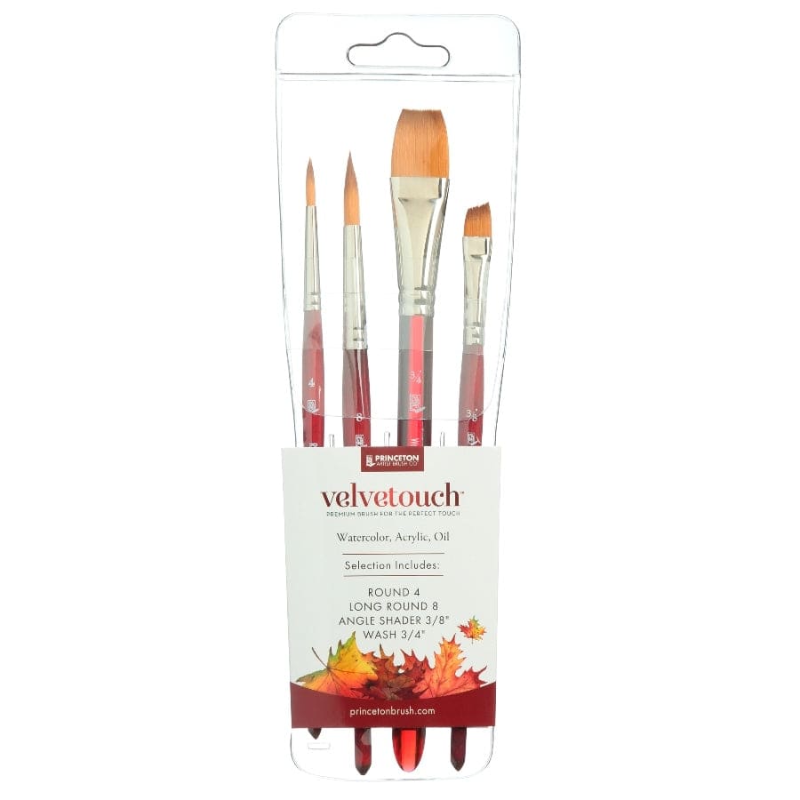 White Smoke Princeton Velvetouch 3950 Synthetic Short Handle Brush Professnal 4PC Set Paint Brushes