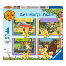 Kids jigsaw puzzle box featuring Gruffalo character art and 4 puzzle sizes