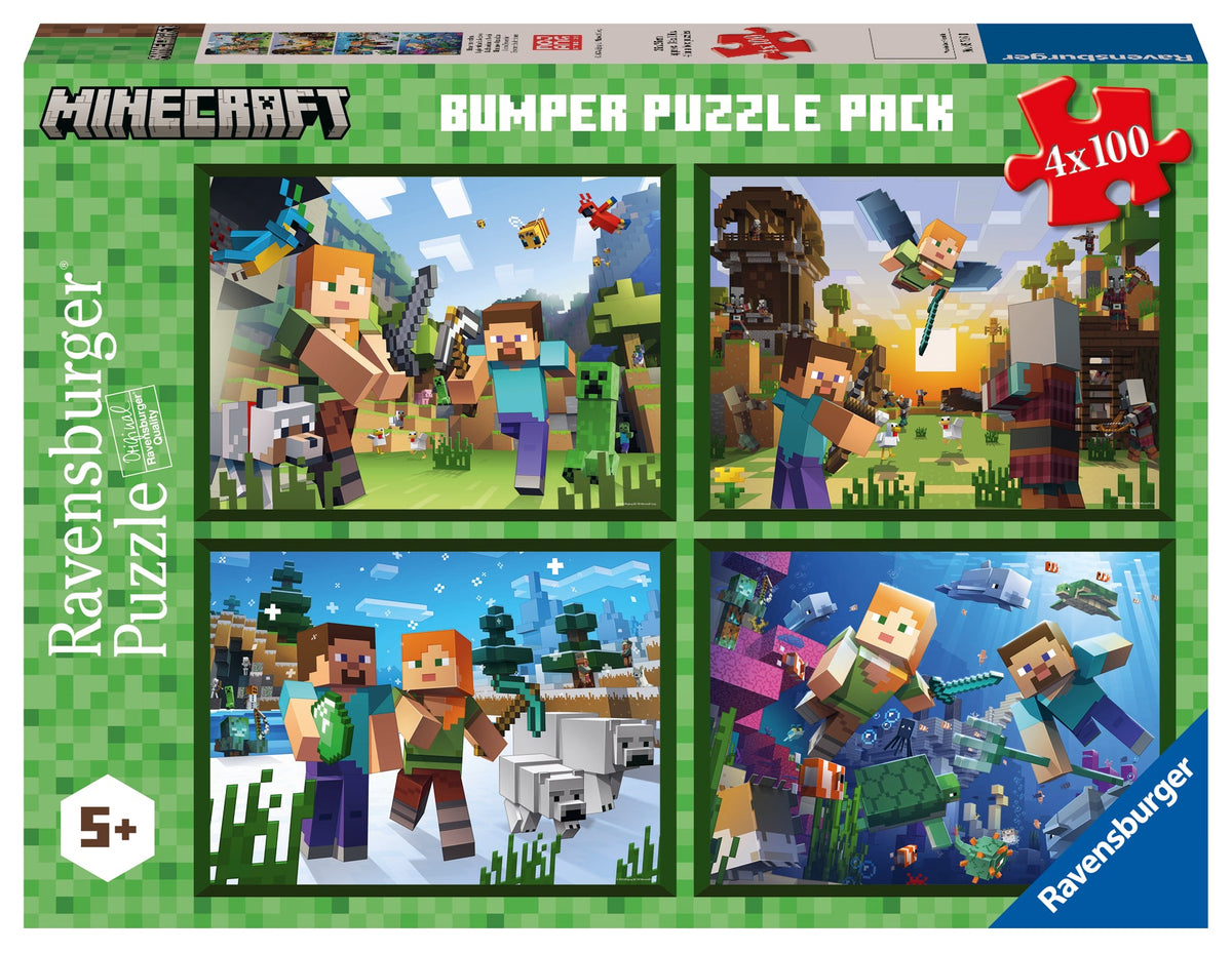 Minecraft bumper puzzle pack 4x100 with four puzzle panels on box front