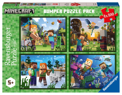 Minecraft bumper puzzle pack 4x100 with four puzzle panels on box front