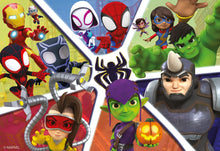 Jigsaw puzzle artwork with Spider-Man, green goblin, and superhero friends
