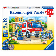 Ravensburger jigsaw puzzle box, 2x12 pieces, police and firefighters theme