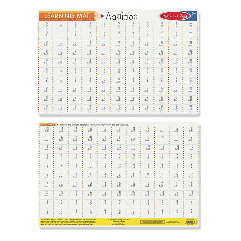 White Smoke Melissa & Doug  - Addition Write-A-Mat Kids Educational Games and Toys