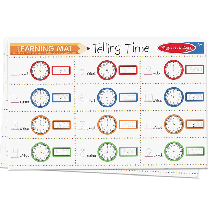 White Smoke Melissa & Doug  - Telling Time Write-A-Mat Kids Educational Games and Toys