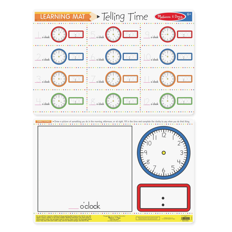 White Smoke Melissa & Doug  - Telling Time Write-A-Mat Kids Educational Games and Toys