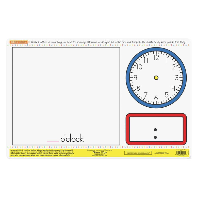 White Smoke Melissa & Doug  - Telling Time Write-A-Mat Kids Educational Games and Toys