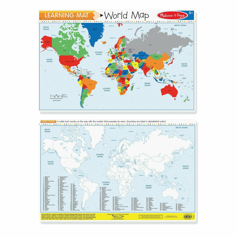 Lavender Melissa & Doug  - World Map Write-a-Mat Kids Educational Games and Toys