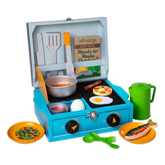 Gray Melissa & Doug Let's Explore - Wooden Camp Stove Play Set Kids Educational Games and Toys