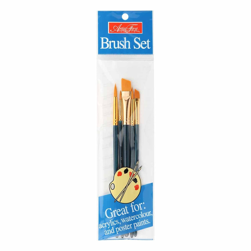 Tan Artist First Choice Artist Brush Set Golden Taklon 5 Pieces Brushes