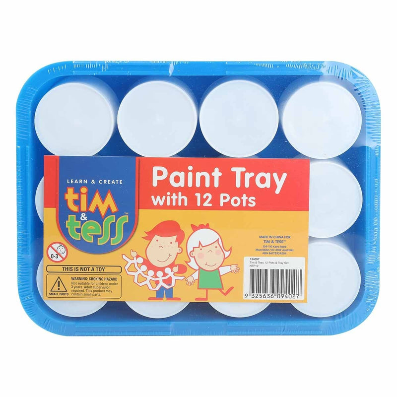 Sandy Brown Tim & Tess Paint Tray with 12 Pots Kids Painting Acccessories